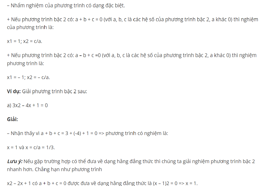 Nhẫm nghiệm phương trình bậc 2